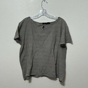 Dockers Beige & Black Striped Shirt Women's Size Petite L -FLAWS: holes on front